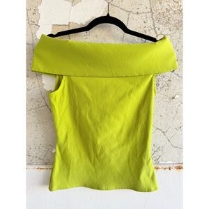 Zara Off The Shoulder Top Chartreuse Sleeveless Foldover Fitted BlouseWomens M